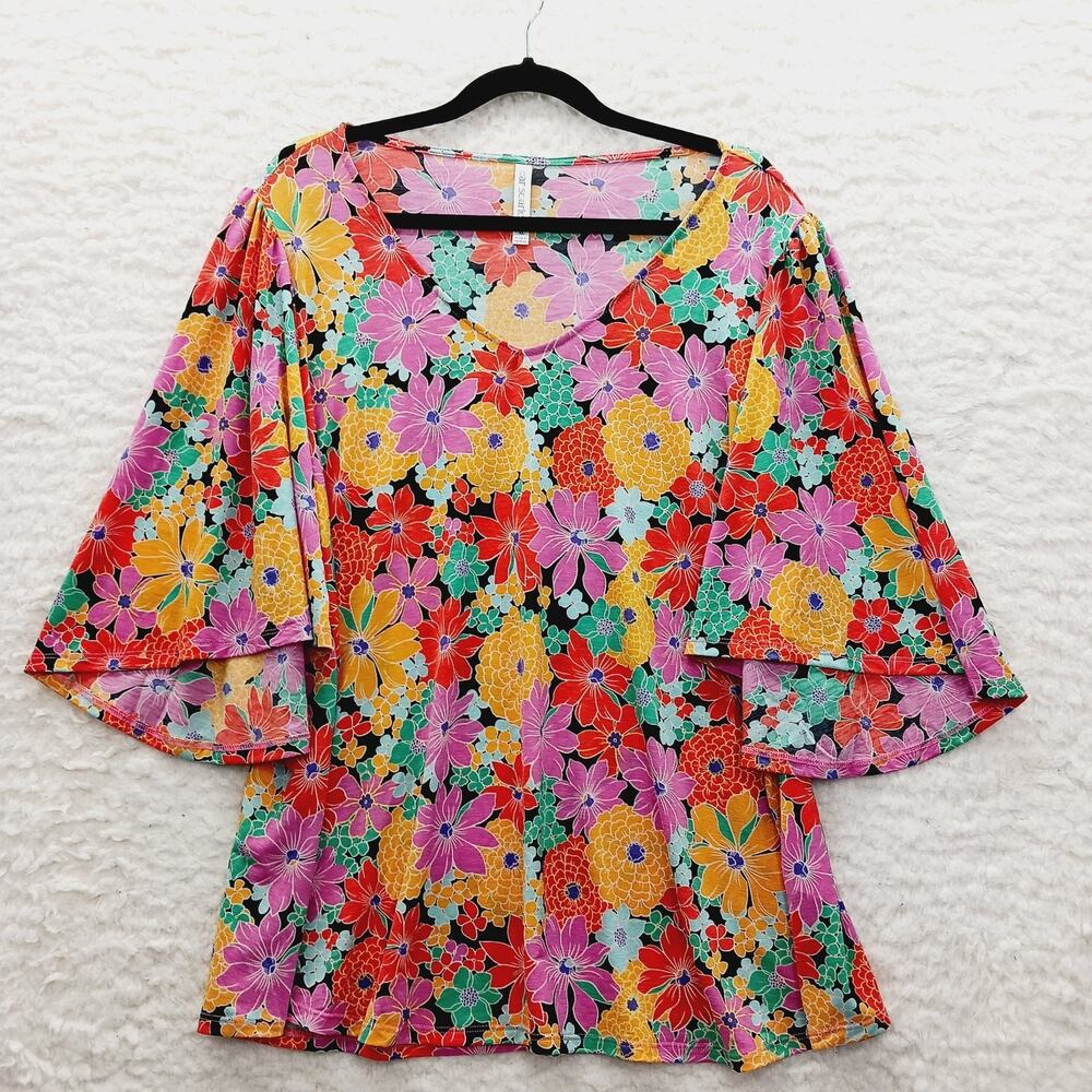 Blouse Floral Tropical Boho Romantic Fairy Whimsycore Coquette Batwing Size XL